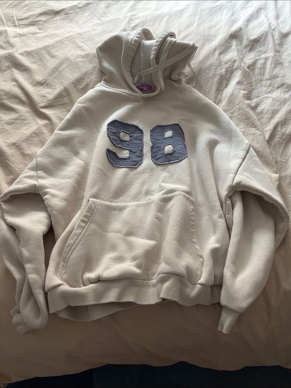 Edikted White Hoodie with Blue '98 Applique